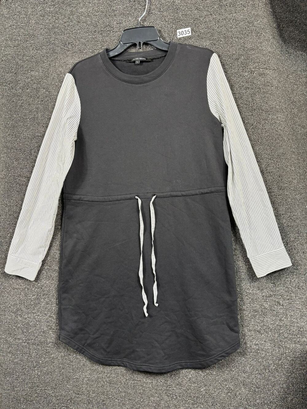 Walter Baker Dress Womens Large Black Long Sleeve Striped Shirt Panel Drawstring